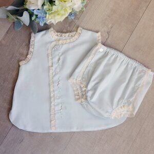 Baby Girls Heirloom Diaper Set Blue Ivory Lace Hand Embroidery Boutique NWT